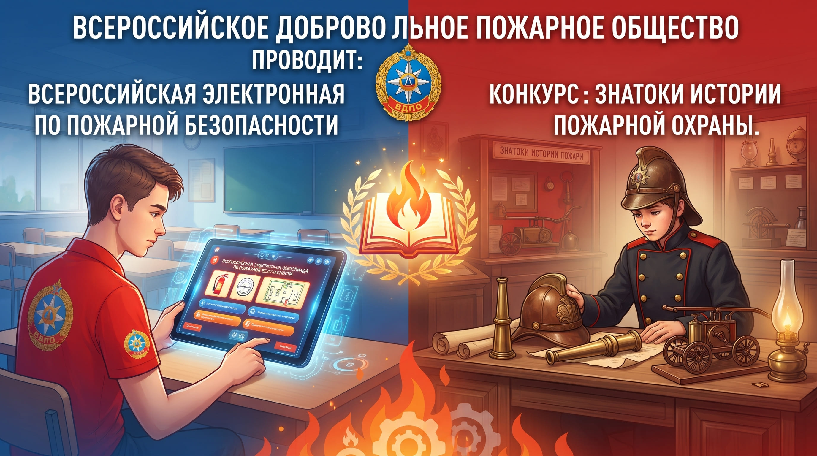 Всероссийскую электронную олимпиаду по пожарной безопасности  и конкурс «Знатоки истории пожарной охраны»